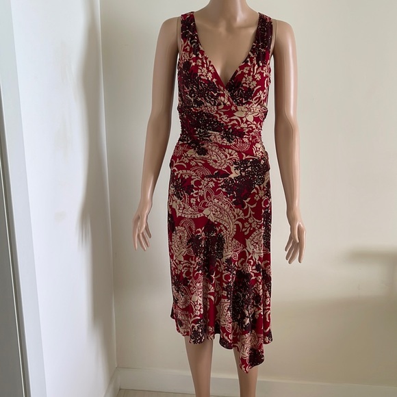 Cache Dresses & Skirts - NWOT Cache Red and Cream Asymmetrical Sleeveless Dress